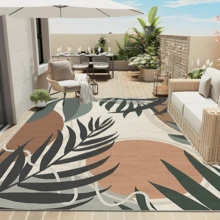 1 pieza Alfombra, Alfombra, Alfombra de área, Felpudo, Estilo nórdico moderno de lujo creativo - Hermoso patrón de hojas coloridas con elementos geométricos - Alfombra para exteriores, entrada, balcón, pasillo, exterior, patio, sala de estar, etc., Alfombra suave lavable a máquina para todo el año, Decoración del hogar - Multicolor - Ver 5