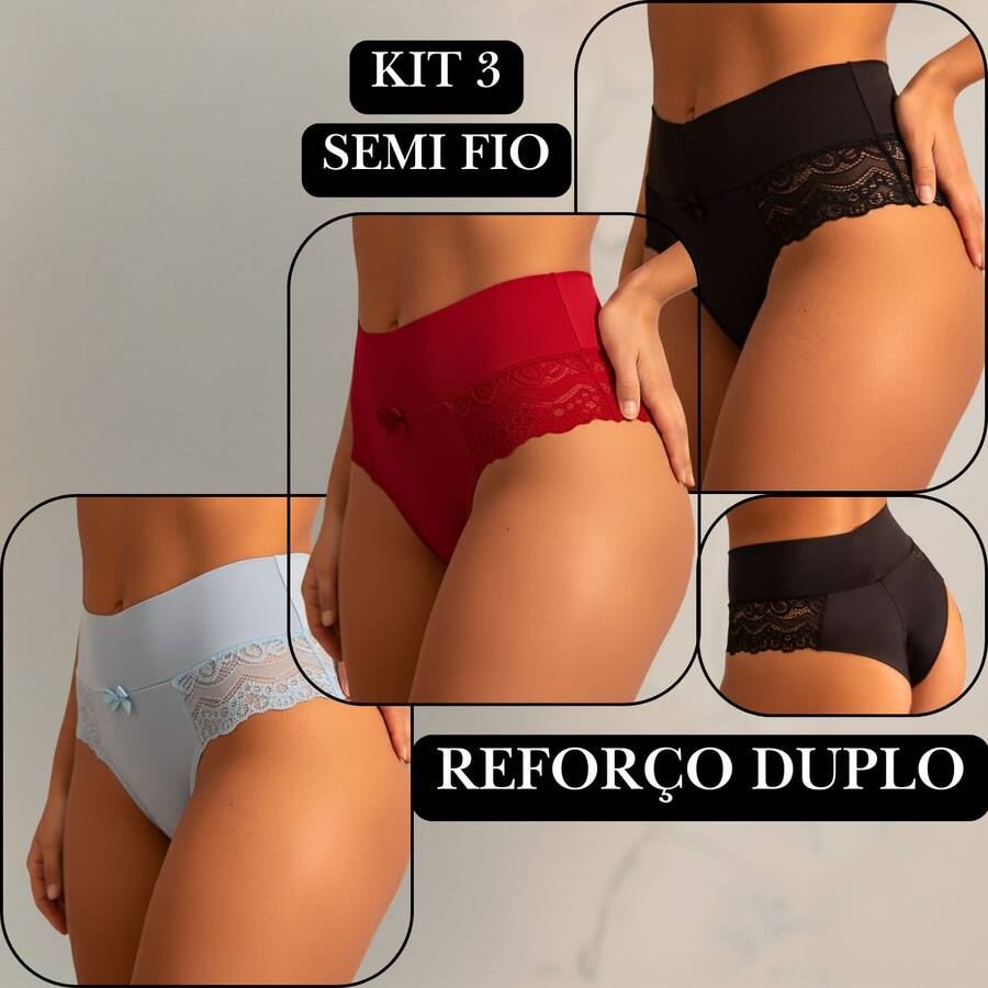 Kit Calcinhas Cintura Alta Elegante Com Renda Floral Delicada Elegante Confortável Ideal Dia a Dia Cor Sólida Elástica