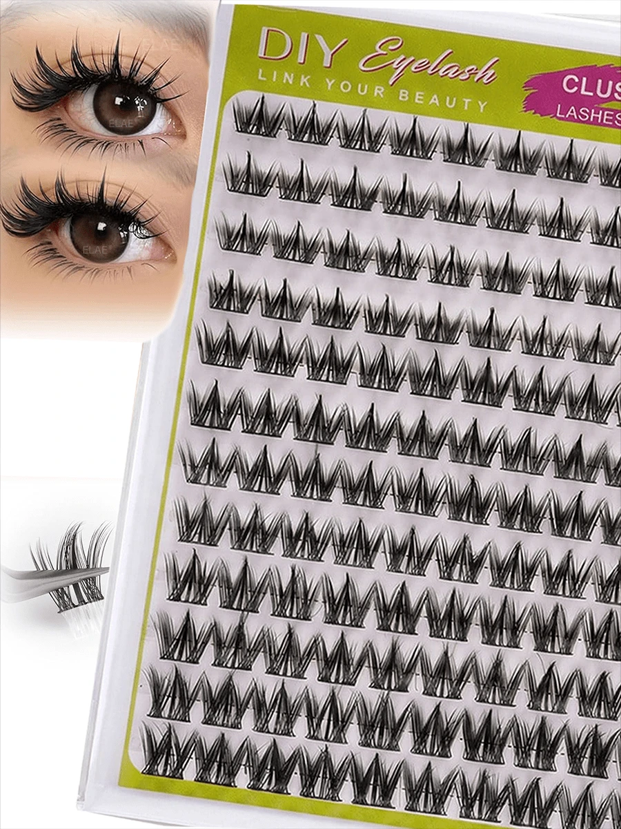 ELAE Lash Clusters Manga DIY Lash Extension Anime Eyelash Clusters 10-14mm Spiky Individual Eye Lashes Wispy False Eyelashes D Curl Cosplay Doll Cluster Eyelash Extensions Super Thin Band - màu đen - Xem 1