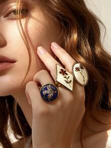 Vintage Luxury Engraved Colorful Enamel Elegant Versatile Open Ring For Women, European And American Medieval Palace Style - Elegant Ring - View 1