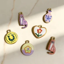 1pc Cute Cartoon Series DIY Jewelry Pendant, Cat/Butterfly/Flower/Horseshoe Oil Drop Elements, Macaron Color Double-Sided Girly Versatile Pendant - Other - View 4