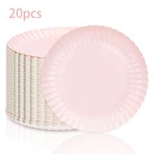 10pcs/20pcs/50pcs Pale Pink Shell Rim 8-Inch Disposable Paper Plates, Suitable For Cakes, Salads, Desserts, Fruits, Applicable For Birthday, Wedding, Gender Reveal, Holiday, Party Decor And Gifts - Pink - View 7