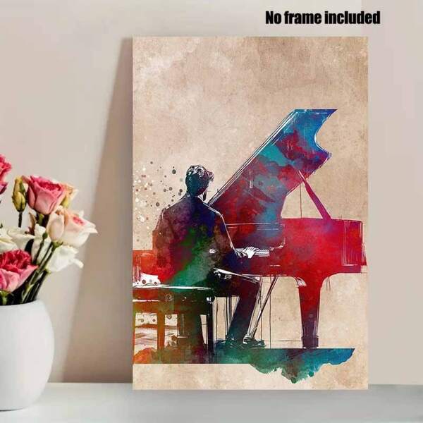 Póster plano 2D, 1 pieza sin marco, una obra de arte abstracta de acuarela de un pianista, ideal para decorar dormitorios, bares, garajes, jardines y espacios al aire libre