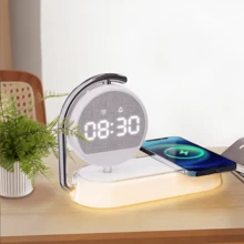 5-In-1 Alarm Clock Night Light, 15W Wireless Charging Station, 360° Rotatable Digital Clock, Dimmable Warm Touch Lamp, Alarm, Time Date Display, USB-C Power, Overcharge Overheat Protection For Bedroom Bedside Desk Decor - 1PC - 查看 10