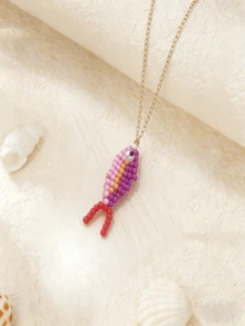 1件多巴胺串珠编织迷你鱼不锈钢项链吊坠，日常佩戴 - 小魚 - 查看 12
