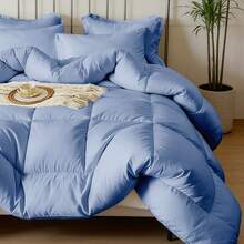 7-Pcs Or 5-Pcs Soft And Breathable Checkered Comforter Sets Queen, As A Family Gift. Includes Fitted Sheet, Flat Sheet, Pillowcase And Comforter, Bed In A Bag, A Luxurious Bedding Set, Machine Washable - Màu xanh lam - Xem 5