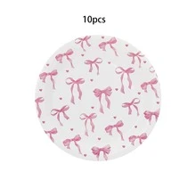 10pcs/20pcs/50pcs/80pcs Pink Bow Party Tableware Set - 9 /7 Inch Paper Dessert Plates ,Paper Cups ,Scalloped Edge Paper Napkins - Watercolor Pink Bow Heart Pattern Fancy Tableware For Coquette Bridal Shower, Princess Birthday, Tea Party Wedding Decor - Multicolor - View 10