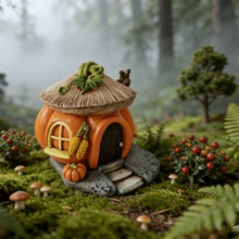 1pc Resin Creative Micro Landscape Stone Window/Grass Hut Pumpkin House Home Garden Yard Decor Ornament (Handpainted Craft, Slight Color Variation Due To Batch Difference) - Thatched Hut and Pumpkin House - View 3