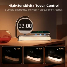 5-In-1 Alarm Clock Night Light, 15W Wireless Charging Station, 360° Rotatable Digital Clock, Dimmable Warm Touch Lamp, Alarm, Time Date Display, USB-C Power, Overcharge Overheat Protection For Bedroom Bedside Desk Decor - 1PC - 查看 2