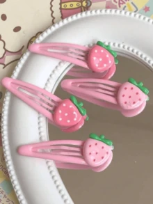 8pcs/Set Fashionable Cute Strawberry Fruit Bangs Hair Clips - 8pcs Strawberry Hair Clip Set - View 2