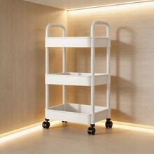 3 - Tier Rolling Storage Cart With Wheels, Multi - Layer Utility Trolley Organizer With Perforated Shelves & Divided Baskets, Easy - Move Storage Solution For Bathroom, Kitchen, Office, Bedroom, Quick Assembly & Space - Saving Design - trắng - Xem 5