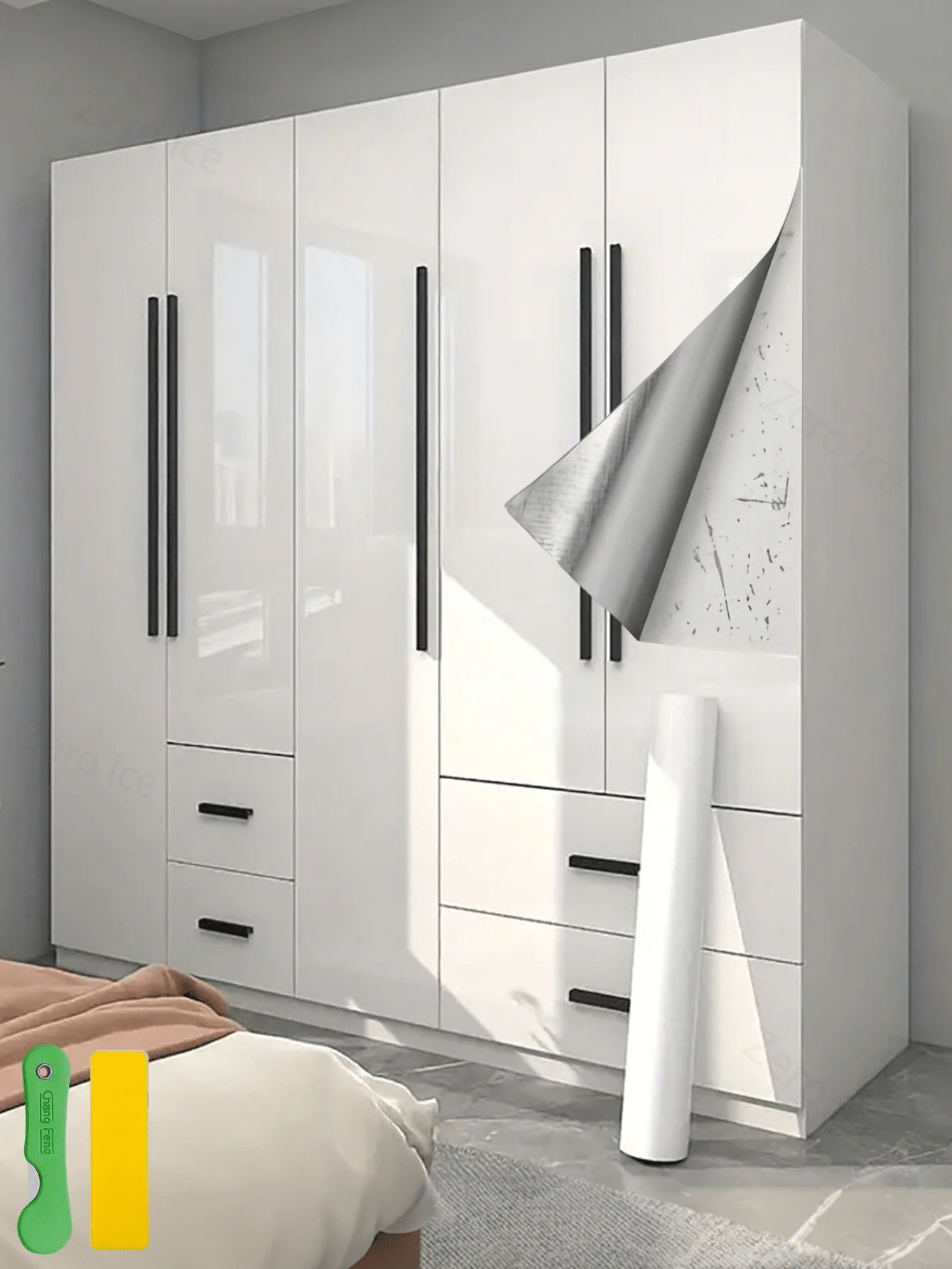 High Gloss Cabinet & Furniture Sticker, Self-Adhesive Waterproof Heat Resistant Scratchproof Vinyl Wallpaper, Home Decoration