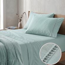 400 Thread Count 3-Piece Bedding Set With Fitted Sheet And Pillowcases, Soft Touch, Everyday Comfort, Single, Full, Queen, King - MINT BLUE - View 2