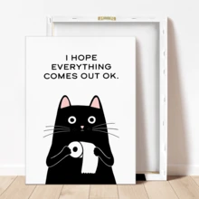 1pc Canvas Wall Art With Frame, Cat Illustration Canvas Wall Art Print - "Wishing You All The Best" - Ink Painting Decor Art, Modern Retro Style, Suitable For Home, Office, Bathroom, Living Room, Bedroom, Framed Canvas Wall Art, Wall Art, Poster - Canvas (Frame Optional) - Cat - View 8