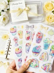 Dreamy Dessert 3D Shake Stickers, Girl Heart Gradient Glitter Cake & Ice Cream Stickers, DIY Decorative Materials For Student Journals, Reward Stickers For Kids, Decorative Stickers For Phone Cases, Luggage, Notebooks & Photo Albums, Waterproof & Dirt-Resistant Fun Sticker Set, High-Value Ins Style Creative Stickers - Multicolor - View 2