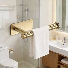 1pc Stainless Steel Wall-Mounted Toilet Paper Holder, Black & Gold Self-Adhesive No-Drill Toilet Paper Rack, Waterproof Paper Towel Storage Rack, Towel Rack Bathroom Accessories No-Drill Wall-Mounted Storage Shelf, Toilet Paper Storage Rack, Bathroom Hardware - Type B (multi-color) - View 1