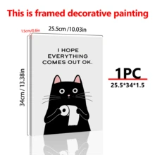 1pc Canvas Wall Art With Frame, Cat Illustration Canvas Wall Art Print - "Wishing You All The Best" - Ink Painting Decor Art, Modern Retro Style, Suitable For Home, Office, Bathroom, Living Room, Bedroom, Framed Canvas Wall Art, Wall Art, Poster - Canvas (Frame Optional) - Cat - View 3