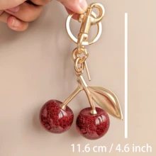 1pc Cherry Shaped Keychain Bag Charm - Car Cherry Accessory Keyring, Women's Christmas/Valentine's Day Gift (Size: 4.3in/10.92cm X 2.6in/6.6cm, Cherry Size: 1.18in/3cm) Gifts For Mother, Father, Graduation, And Teacher - Silver+Pink - View 5