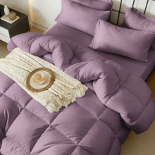7-Pcs Or 5-Pcs Soft And Breathable Checkered Comforter Sets Queen, As A Family Gift. Includes Fitted Sheet, Flat Sheet, Pillowcase And Comforter, Bed In A Bag, A Luxurious Bedding Set, Machine Washable - Màu tím - Xem 4