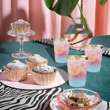10pcs/20pcs/25pcs/30pcs/40pcs Premium Gold-Rimmed Clear Plastic Cups, Reusable Beverage Cups Suitable For Parties, Weddings, Picnics And Various Events - Transparent With Gold Trim - View 4