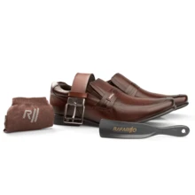 Kit 4x1 Rafarillo Men's Dress Shoes In Comfortable Leather, New Release, For Weddings And Work + Belt + Socks + Shoehorn, Original Mahogany Black Footwear 45030 - Rỉ Nâu - Xem 1