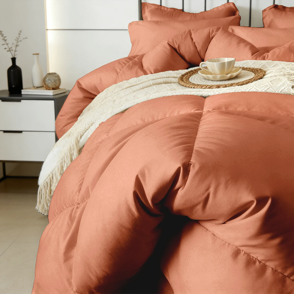 7-Pcs Or 5-Pcs Soft And Breathable Checkered Comforter Sets Queen, As A Family Gift. Includes Fitted Sheet, Flat Sheet, Pillowcase And Comforter, Bed In A Bag, A Luxurious Bedding Set, Machine Washable - Màu cam cháy - Xem 1