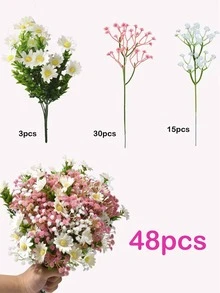 Bó hoa giả 48 bông màu hồng và trắng gồm hoa baby's breath và hoa cúc trắng, hoa cô dâu cầm trong bình hoa trang trí nhà cửa, phòng ngủ. - Nhiều màu - Xem 10