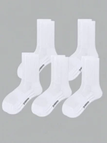 5 Pairs Thick Terry Towel Cushioned Absorbent Breathable Non-Slip Crew Sports Socks - White - View 3