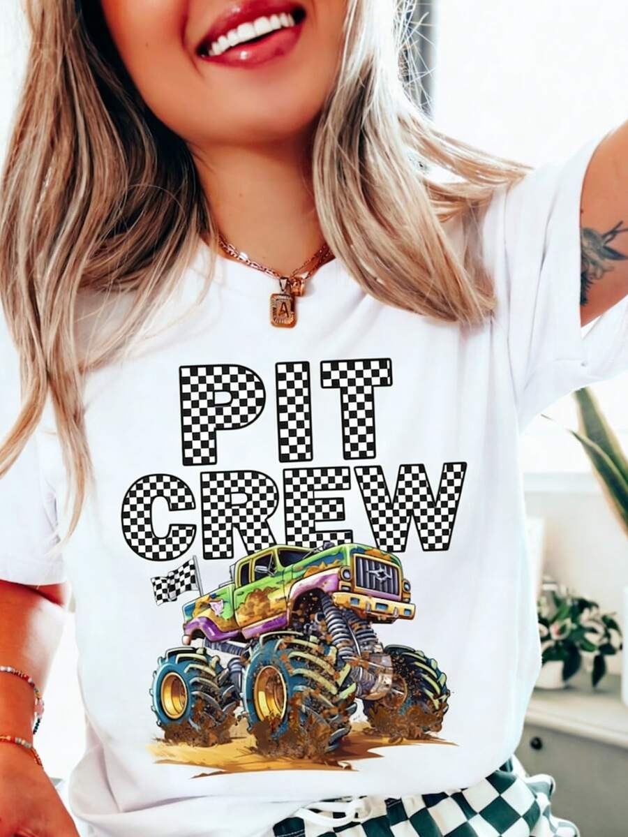Pit Crew Monster Truck Jam Party Birthday Boy Shirts, Mom Dad Brother Sister,Mama Dada, Family Matching,Mommy Mimi Gigi Race,Gift For - trắng - Xem 1