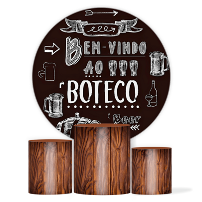 Kit Capa De Painel + Capa De Cilindros Painel Festa Varios Temas CHURRASCO Painel Redondo Decoração Neutra