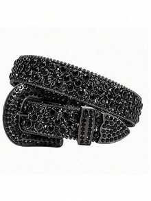 1pc Solid Color Rhinestone Waist Belt, Inlaid With Shiny Crystal For Punk And Hip-Hop Style, Suitable For S Or Dress Halloween Summer, School Fall, Autumn, Halloween Autumn-Winter Accessories,Suitable For Teens, Youth,Men,Casual, Outdoor, Athletic, Vacation, Graduation Gifts, Birthday, Daily Wear - 黑色 - 查看 10
