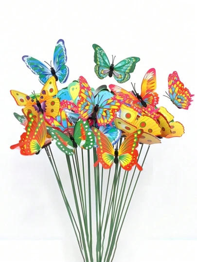 20pcs-Vibrant Glowing 3D Butterfly Garden Stakes - Butterfly Ground Stake For Outdoor Patio Planters, Patio, Flower Pots And Bonsai Glowing Colourful Decorations, Gardening Dress Up - Made Of Polyvinyl Chloride, Valentine's Day Modern Home Decorations
