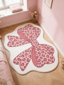 1 Stück rosa Leoparden-Muster Schleife Dekor Fußmatte, dekorativer Teppich, Schlafzimmer Dekoration, kleiner Teppich, Teppich, Heimdekoration, Wohnzimmer Teppich, Wohnzimmer kleiner Teppich, Schlafzimmer Teppich, Wohnzimmer Heimdekoration, Outdoor Teppich, waschbarer Teppich - Mehrfarbig 4 - Übersicht 3