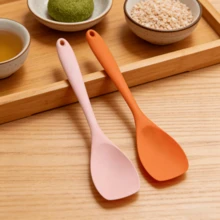 Muỗng trộn silicon, muỗng nấu ăn chịu nhiệt dẻo - Dụng cụ nhà bếp đa năng liền mạch dùng để trộn, múc, vét trong nồi chảo chống dính (Hồng/Cam, gói 2/4/6 cái) - Xem 1