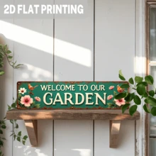 1 pieza Letrero de metal vintage "Bienvenido a nuestro jardín" - Diseño floral y de pájaros de estilo campestre, 4x16 pulgadas, decoración de pared interior/exterior, adecuado para jardín, porche, patio, entrada - Estilo granja, decoración de jardín, 2D plano - Multicolor - Ver 7