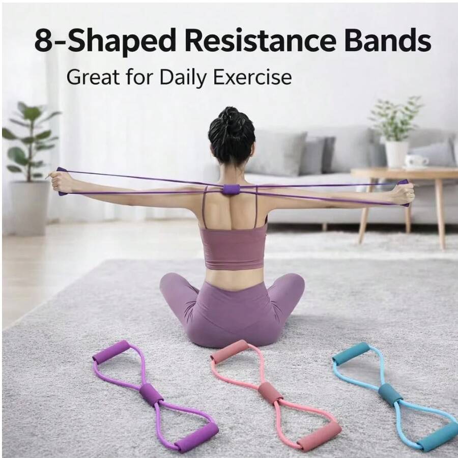 8-Shaped Resistance Band, Yoga Chest Expander For Back Training And Shoulder Stretching, 8-Shaped Elastic Exercise Tube With Foam Handles, Women Indoor Strength Training Home Fitness Arm Shaping Equipment - Multicolor - View 1