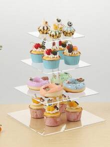 Soporte de exhibición de pastel redondo de varios niveles de acrílico, estante para postres y alimentos para fiesta de boda y cumpleaños - transparente - Ver 7