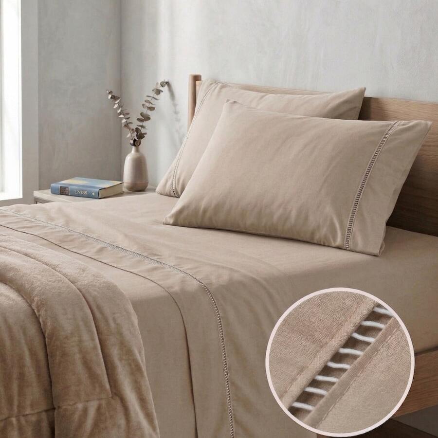 400 Thread Count 3-Piece Bedding Set With Fitted Sheet And Pillowcases, Soft Touch, Everyday Comfort, Single, Full, Queen, King - CAQUI - View 1