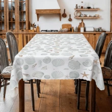 1pc Beach-Themed Seashell & Star Pattern Tablecloth, Easy To Clean Durable Fabric, Suitable For Wedding, Birthday, Housewarming Party, Kitchen And Picnic - A - View 6