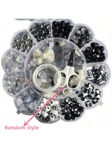 3件套13格珠子收纳盒，黑色系列，用于制作手链、手机挂绳、吊坠 - 黑與白 - 查看 6