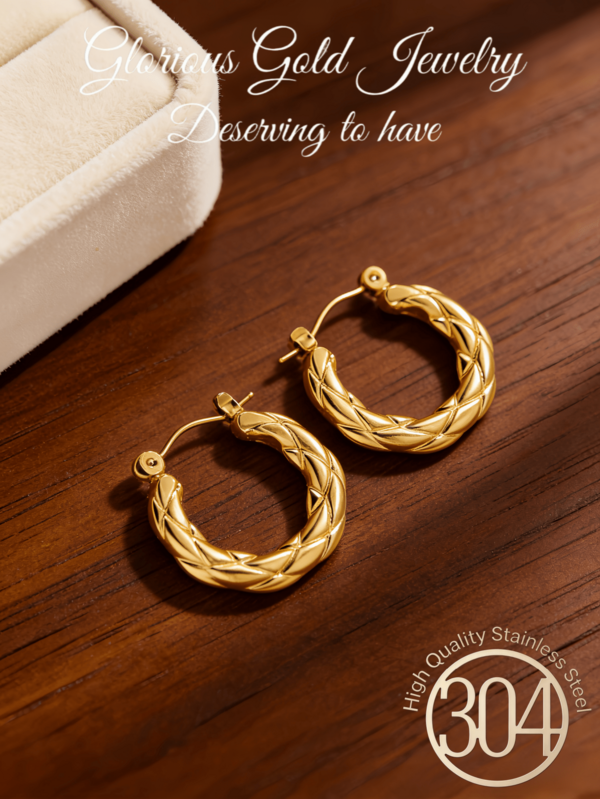 Looking For Fashionable Thick Circular Stainless Steel Earrings Suitable For Women? Here Are Golden 18K Gold-Plated Cross-Pattern Tube Circular Stainless Steel Earrings. They Are Suitable For Various Occasions To Wear.