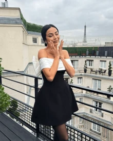 SUNSTORY 女士性感露肩黑白撞色优雅露背蝴蝶连衣裙，适合派对、音乐节、嘉年华、婚礼、约会、海滩度假、节日等场合。 - 黑色 - 查看 7