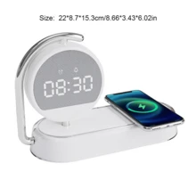 5-In-1 Alarm Clock Night Light, 15W Wireless Charging Station, 360° Rotatable Digital Clock, Dimmable Warm Touch Lamp, Alarm, Time Date Display, USB-C Power, Overcharge Overheat Protection For Bedroom Bedside Desk Decor - 1PC - 查看 9