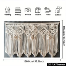 1pc 2D Flat White Bohemian Style Fringe Floral Curtain - Fashionable Wedding & Party Backdrop, Elegant Photography Background Cloth, Polyester Fabric For Indoor & Outdoor Decor - A - View 7