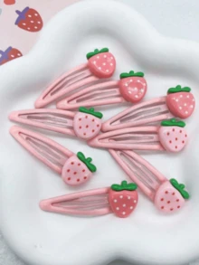 8pcs/Set Fashionable Cute Strawberry Fruit Bangs Hair Clips - 8pcs Strawberry Hair Clip Set - View 1
