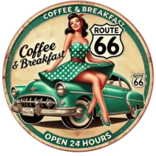 1pc Vintage Route 66 Coffee & Breakfast Sign - 8x8 Inch Durable Metal Wall Decor, Suitable For Bars, Cafes, Resorts - Retro 24 Hour Cafe Plaque, Great For Bartenders, Collectors And Entertainment Venues, Ideal For Home, Restaurant, Cafe, Garage Decor, Various Designs, Home Decor, Room Decor, Wall Decor, Birthday Gift, Graduation Gift, Random Hole Placement - Multicolor - View 5