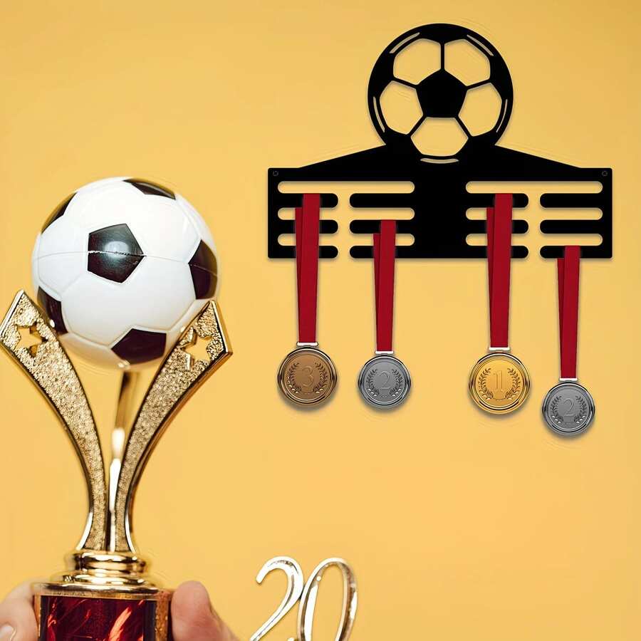 Wall Art Display For Metal Football Medals, Specially Designed Medal Holder For Football Players, Includes 12 Compartments To Display Medal Symbols, Suitable For Bedroom Or Living Room Wall Decor - Black - View 1