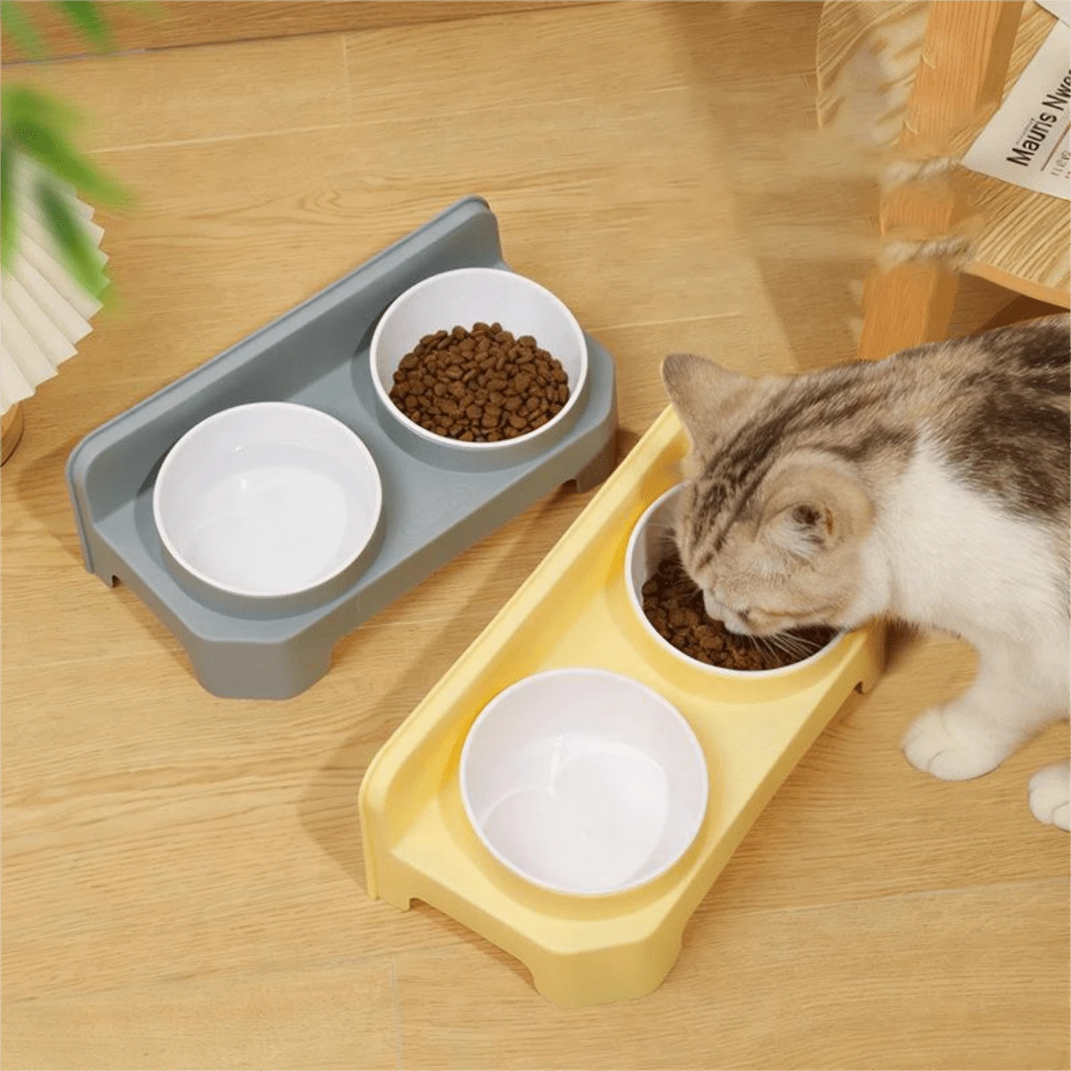 1个随机颜色猫碗，猫粮碗，倾斜防溅宠物喂食器和水碗，防倾倒狗碗 - 900mL - 查看 1