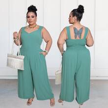 Plus Size Jumpsuit, Oversized Style For Women - Mint Green - View 3