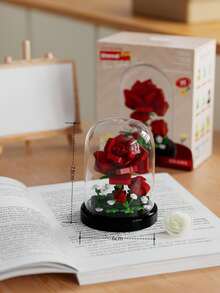 全新多色植物花卉积木模型，包括玫瑰、百合、郁金香、向日葵等，益智拼装玩具，带透明亚克力防尘罩，适用于房间装饰、办公桌展示、橱窗收藏、节日礼物 - 彩色 - 查看 3